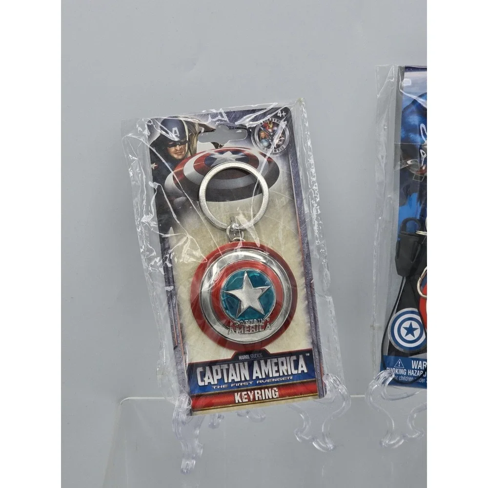 2 Lot Marvel Captain America Shield Pewter Key Ring NEW SEALED &‎ Lanyard!